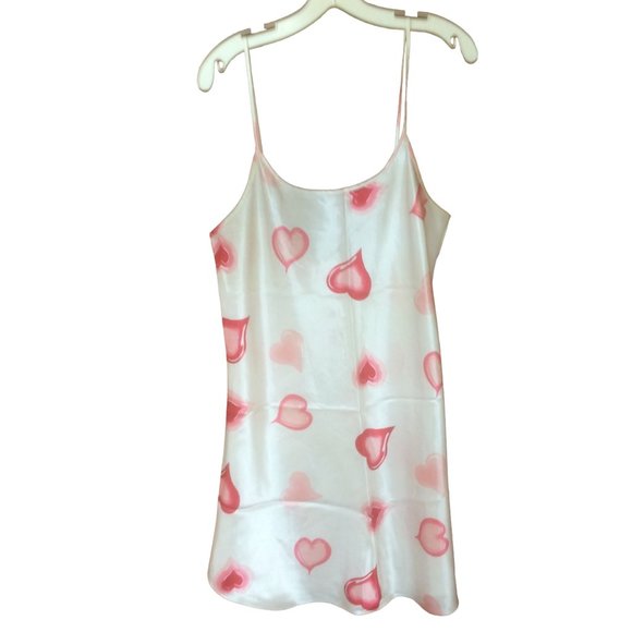 Vintage TR Bentley White with Pink and Red Hearts Slip Dress/Lingerie Size Large - Picture 1 of 4